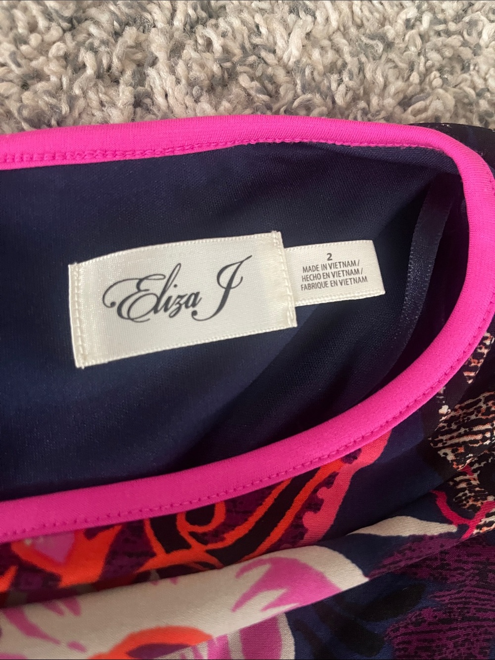Eliza J Navy Dress with Pink & Orange Floral Medallion Print - Picture 3 of 6